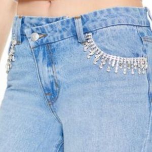Rhinestone-Trim Straight Jeans